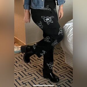 Black Floral Women's Pants